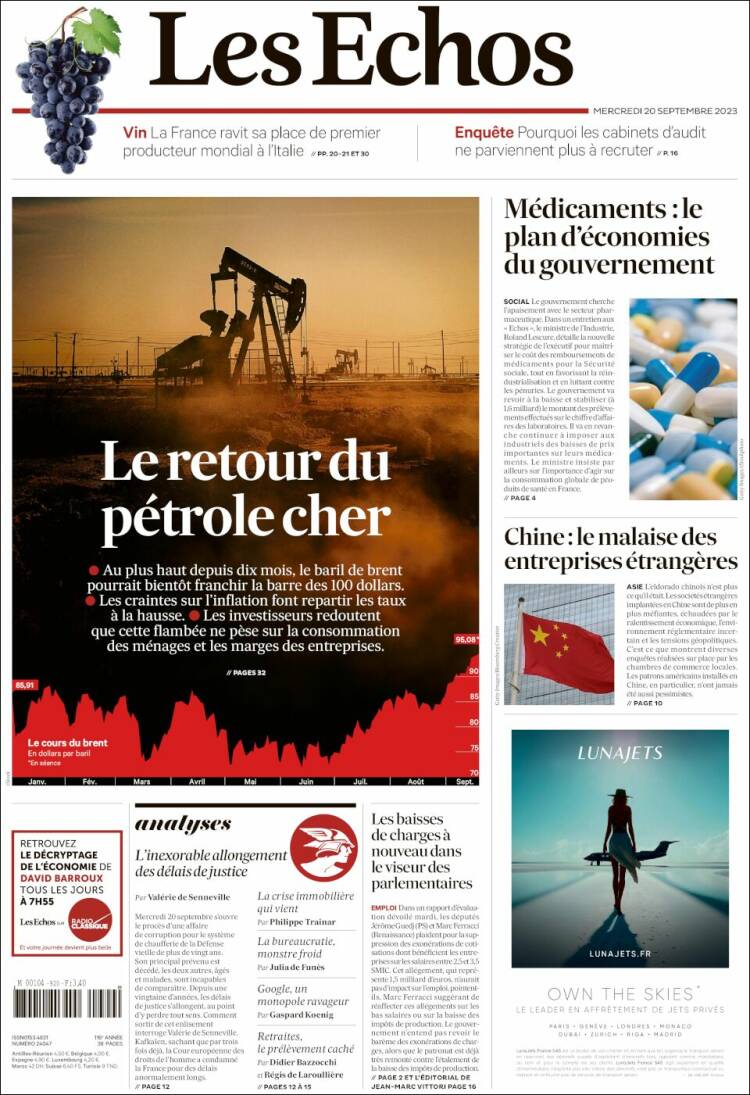 Portada de Les Echos (Francia)