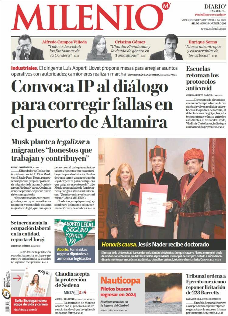 Portada de Milenio - Tamaulipas (México)