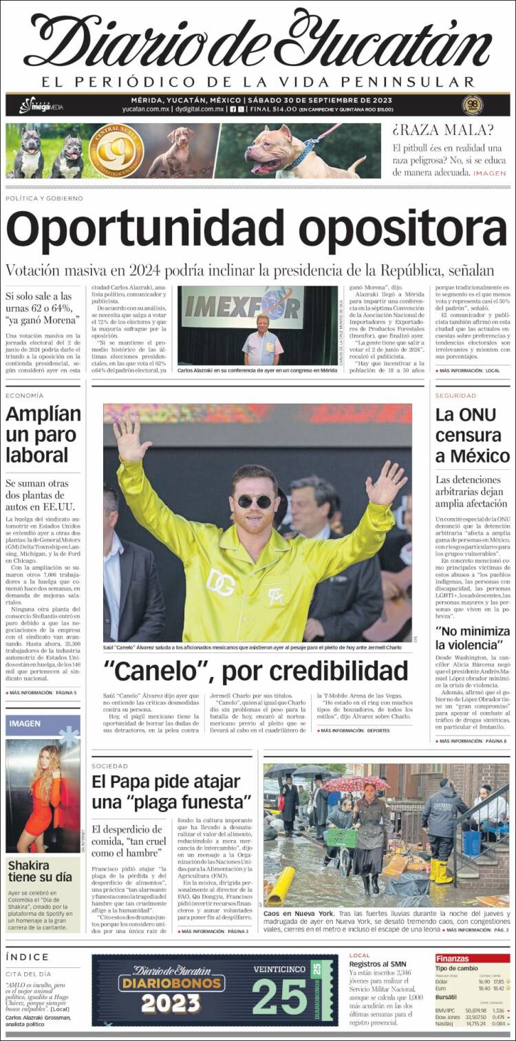 Portada de Diario de Yucatán (México)