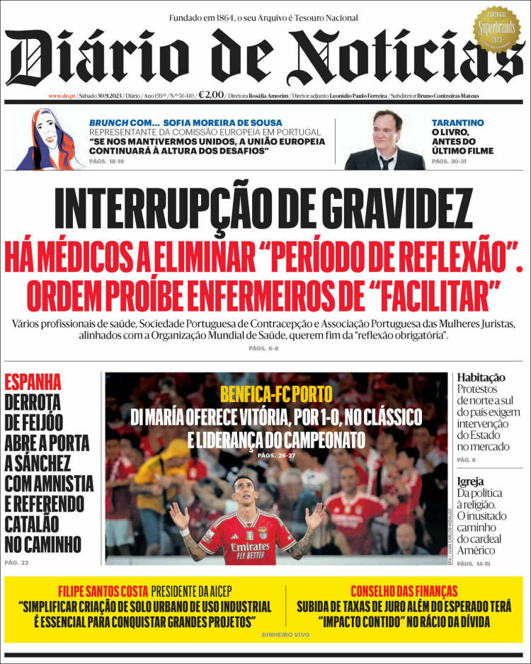 Portada de Diário de Noticias (Portugal)