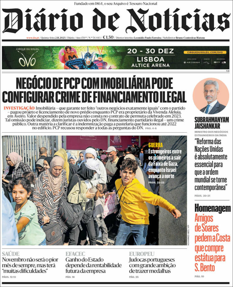 Portada de Diário de Noticias (Portugal)