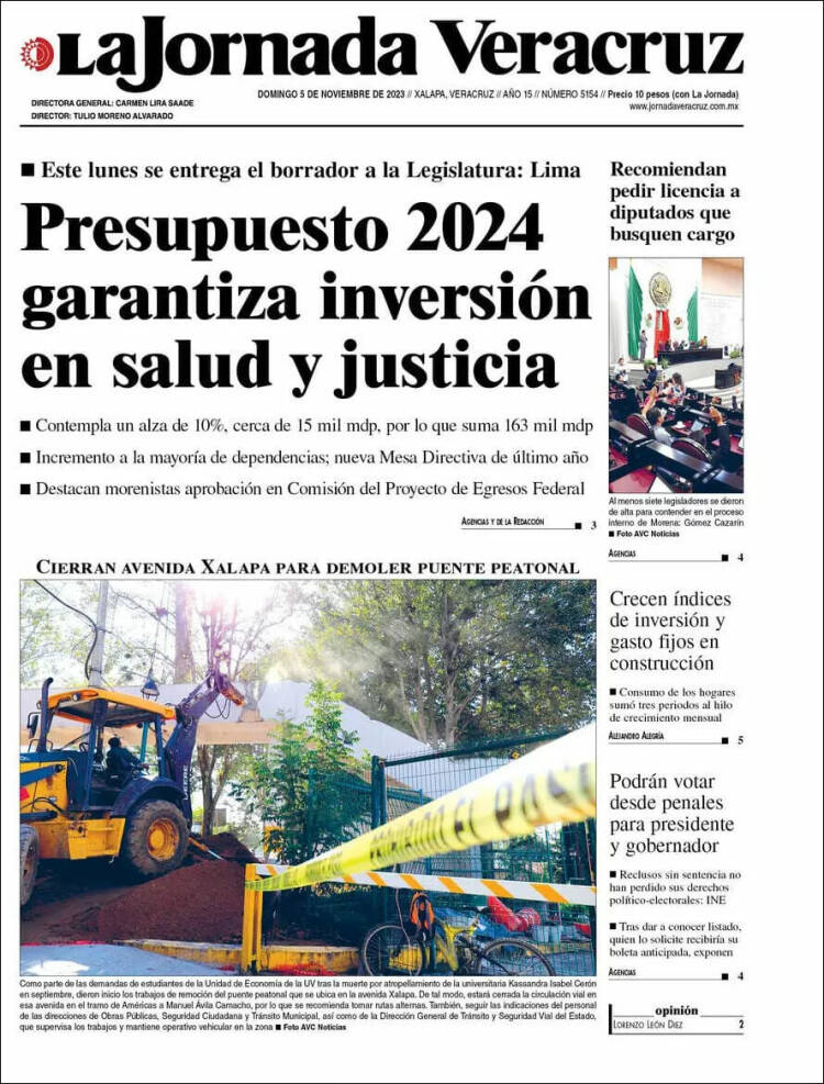 Portada de La Jornada Veracruz (México)