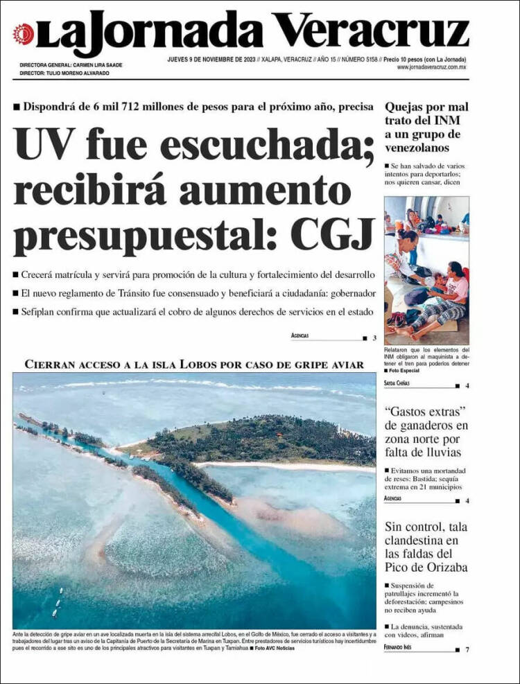 Portada de La Jornada Veracruz (México)