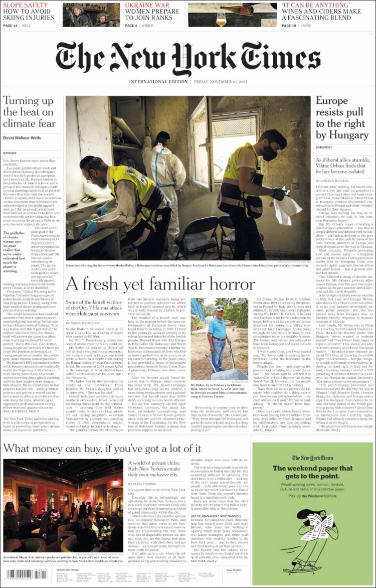 Portada de International New York Times (Europa)