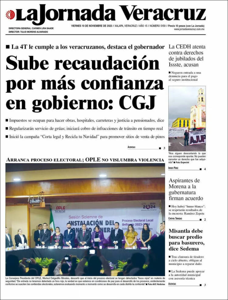 Portada de La Jornada Veracruz (México)