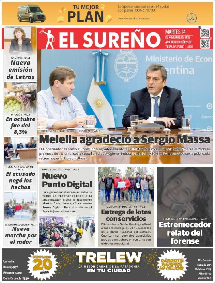 Portada de Diario El Sureño (Argentina)
