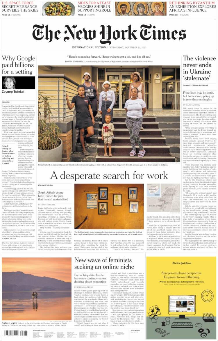 Portada de International New York Times (Europa)