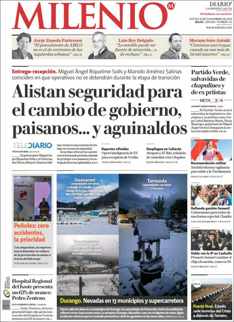 Portada de Milenio - Laguna (México)
