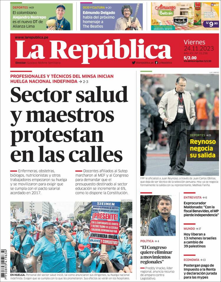 Portada de La Republica (Perú)