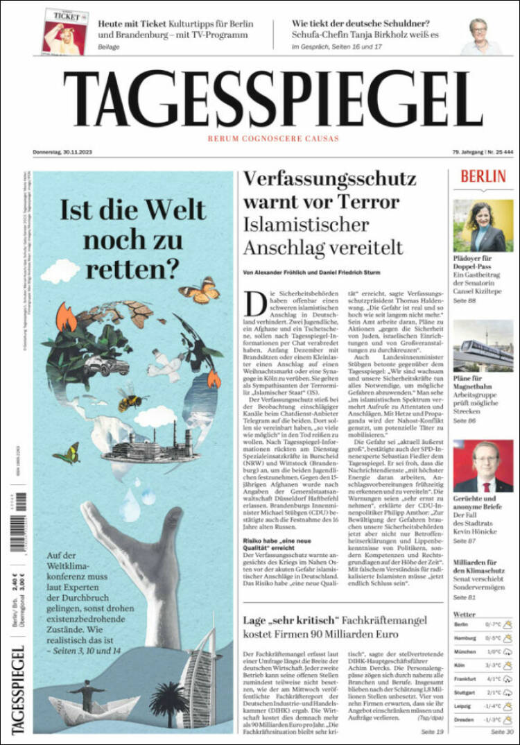 Portada de Der Tagesspiegel (Alemania)