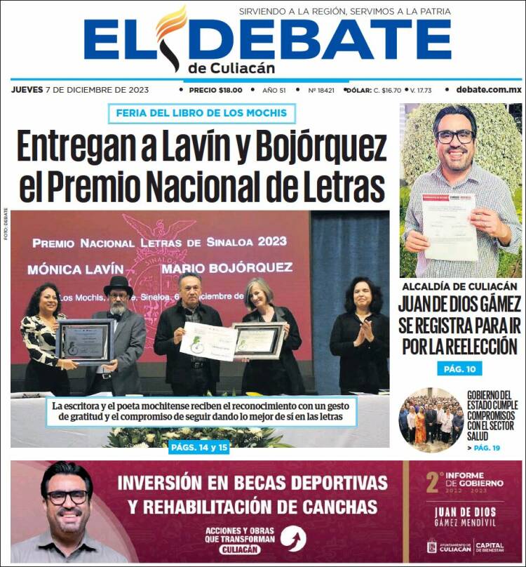 Portada de El Debate de Culiacán (México)