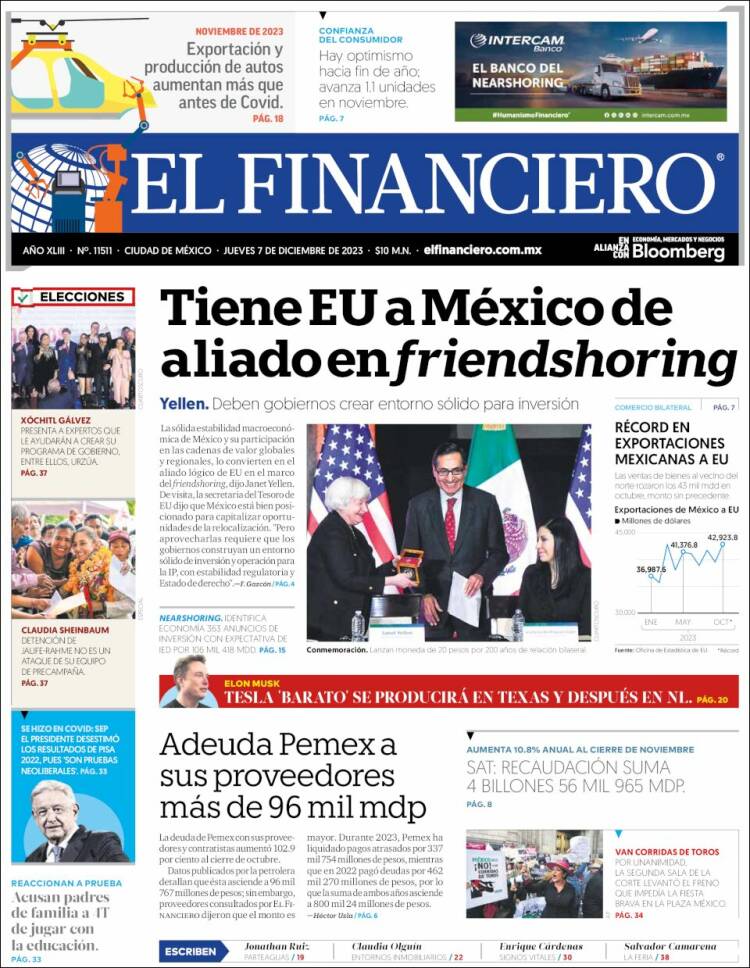Portada de El Financiero (México)