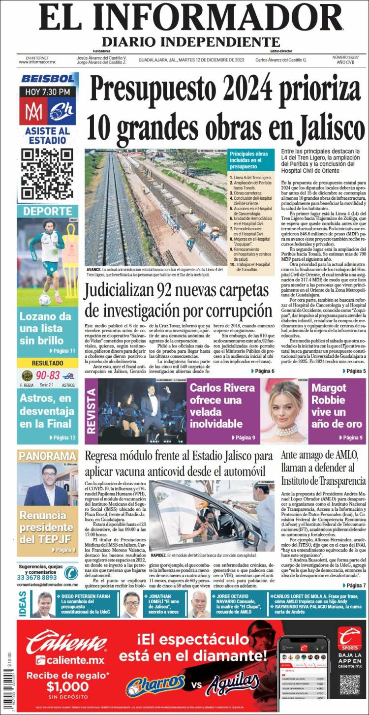 Portada de El Informador (México)