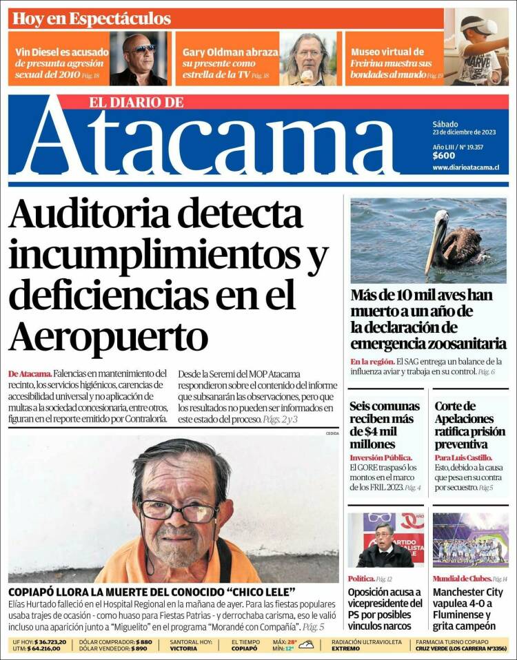 Portada de Diario de Atacama (Chile)