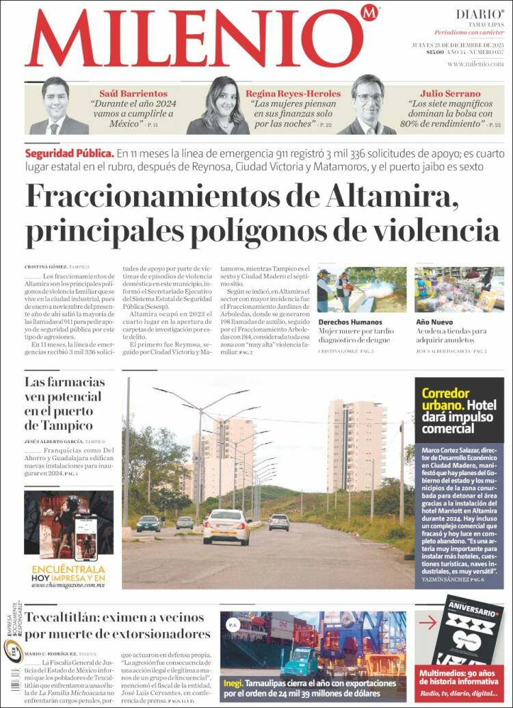 Portada de Milenio - Tamaulipas (México)