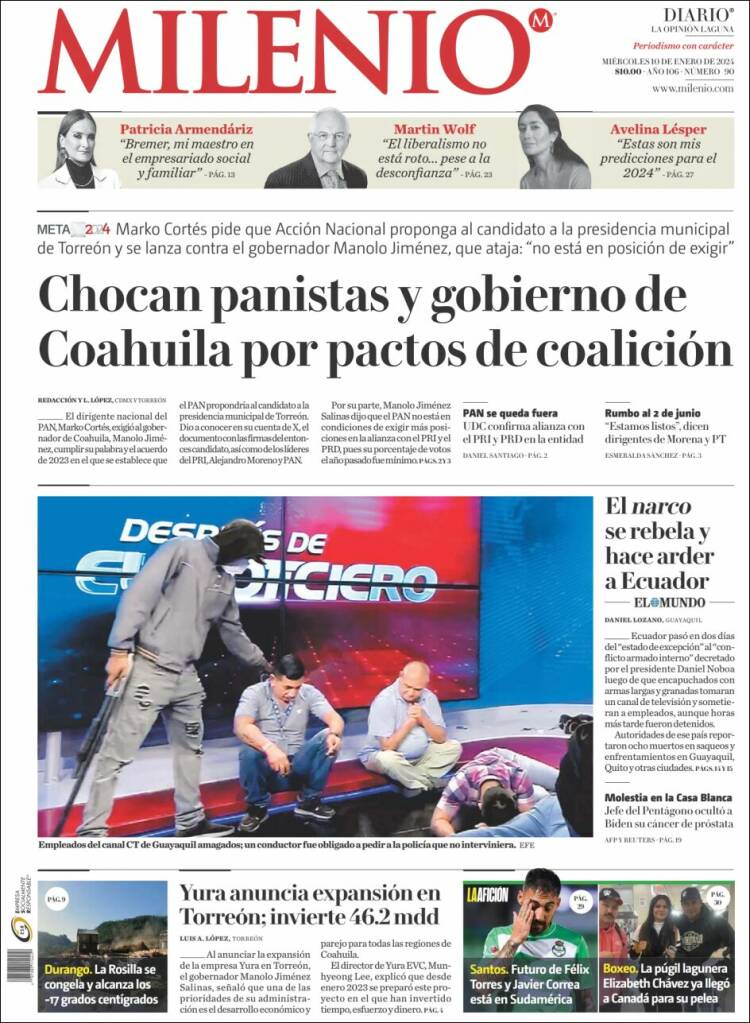 Portada de Milenio - Laguna (México)