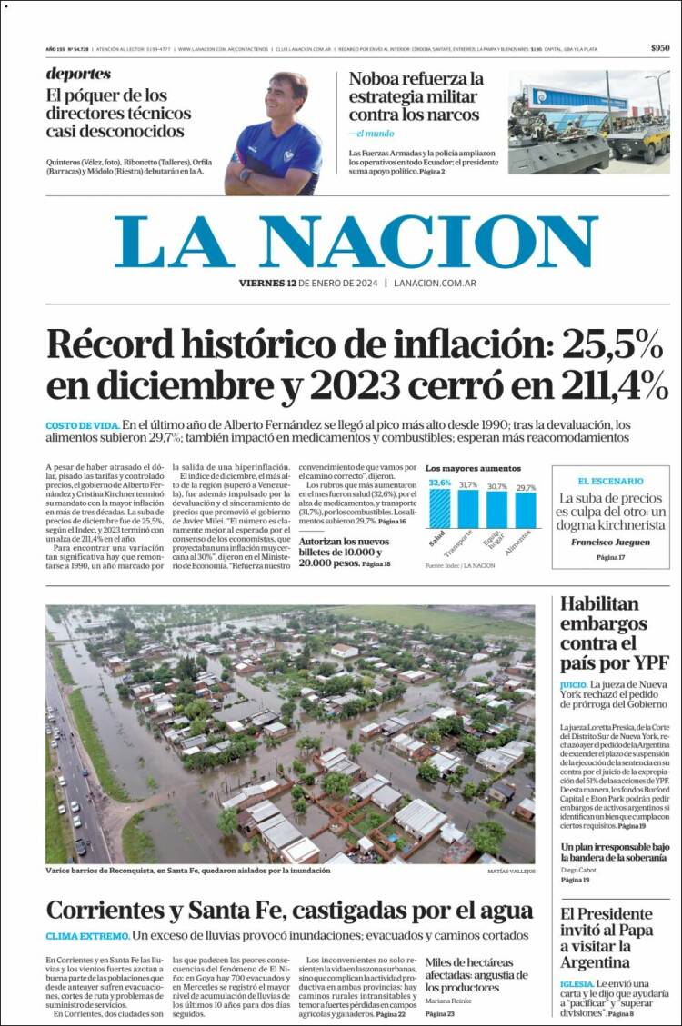 Portada de La Nación (Argentina)