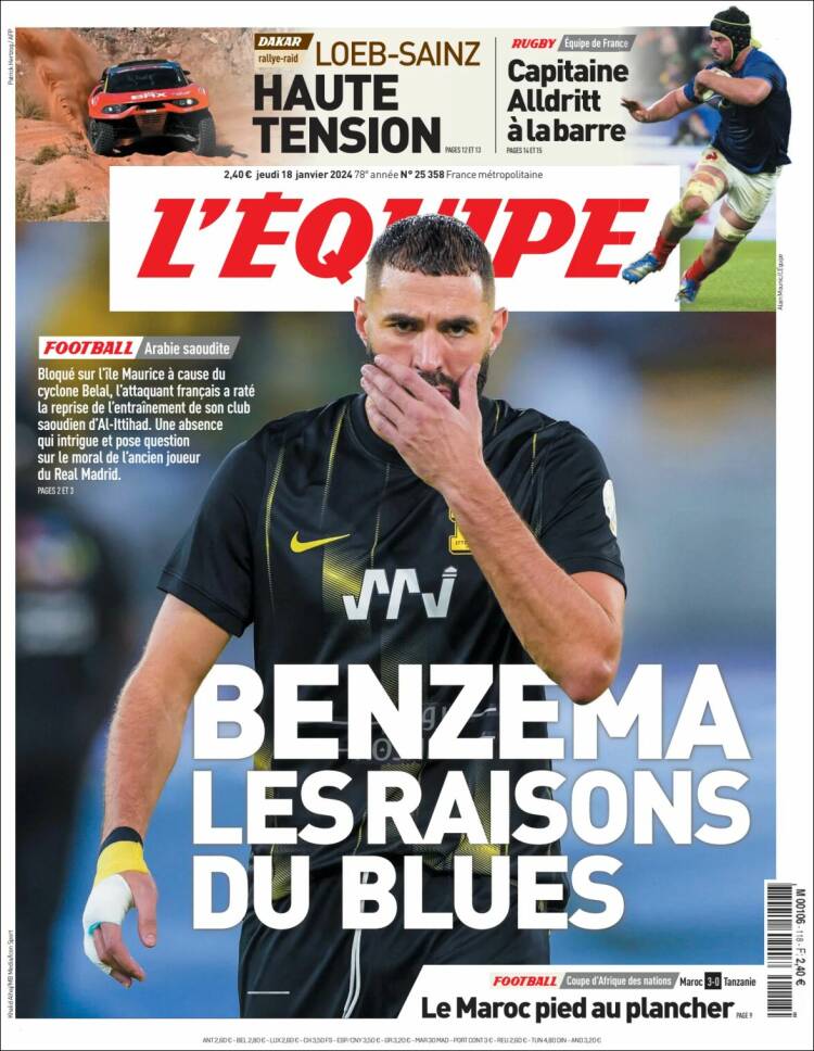 Journal L Equipe France Les Unes des journaux de France Édition du