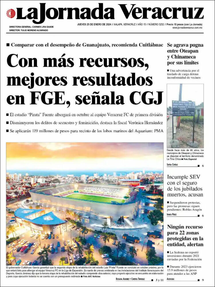 Portada de La Jornada Veracruz (México)