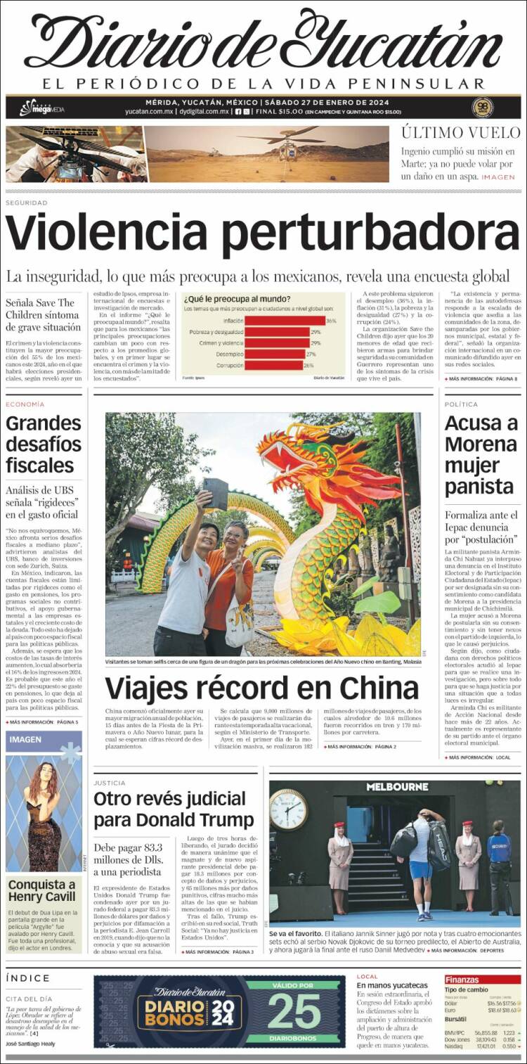 Portada de Diario de Yucatán (México)