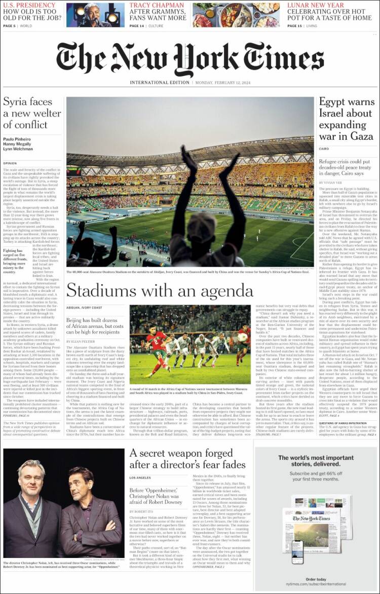 Portada de International New York Times (Europa)