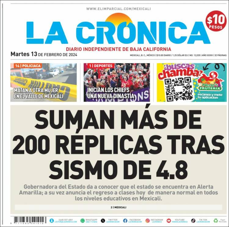 Portada de La Crónica de Baja California (México)