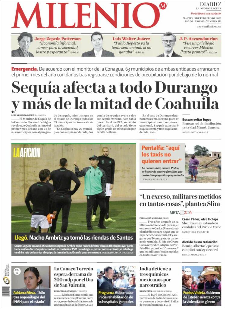 Portada de Milenio - Laguna (México)