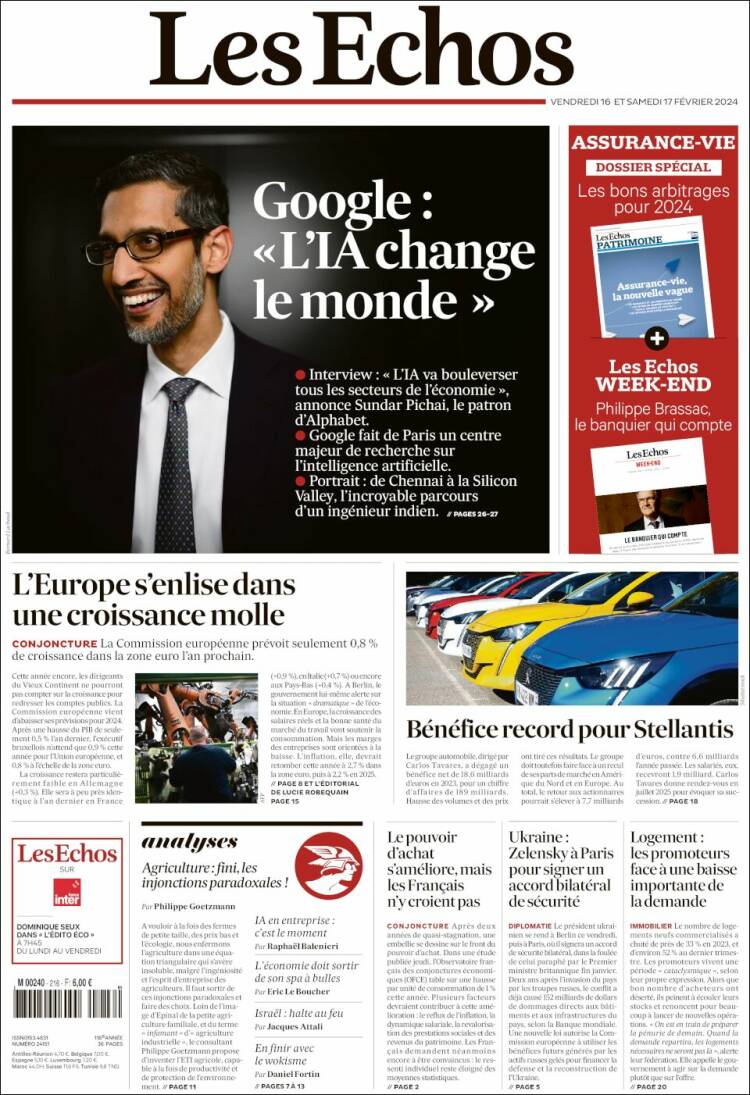 Portada de Les Echos (France)