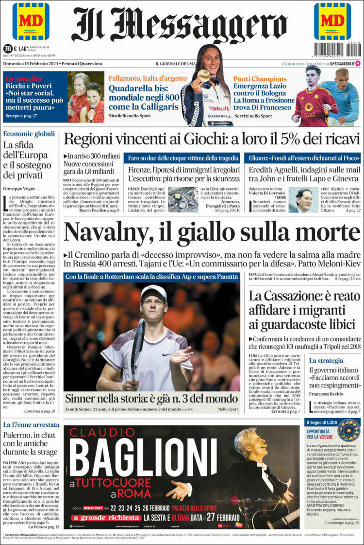 Portada de Il Messaggero (Italy)