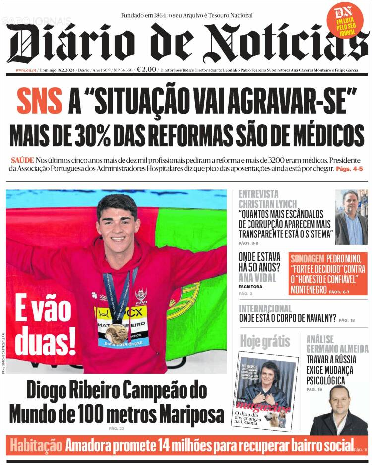 Portada de Diário de Noticias (Portugal)
