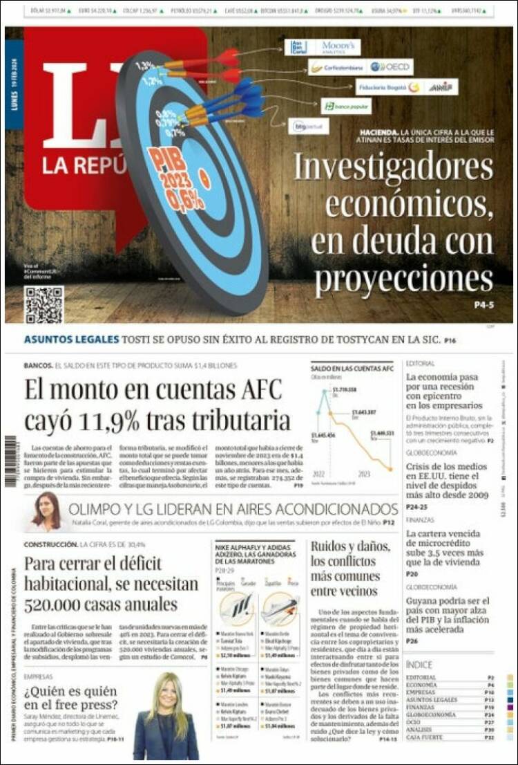 Portada de La Republica (Colombia)