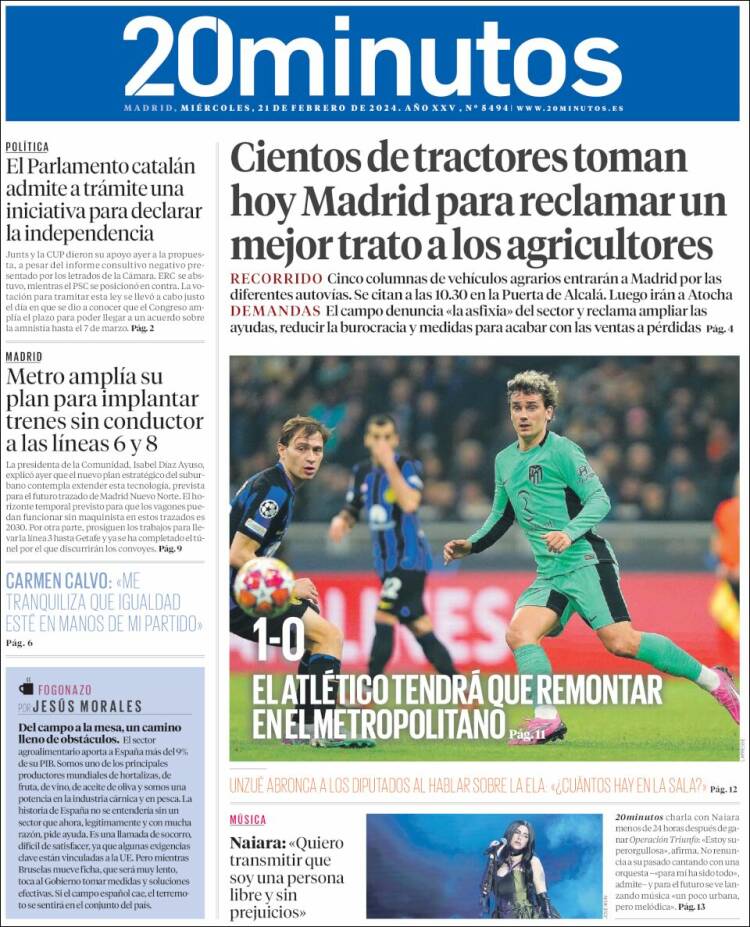 Portada de 20 Minutos - Madrid (España)