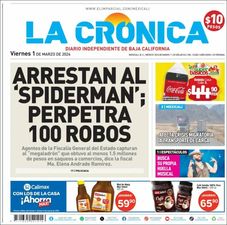 Portada de La Crónica de Baja California (México)