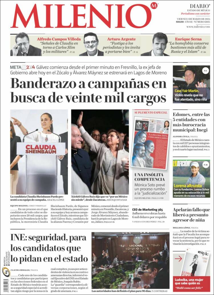 Portada de Milenio - Estado de México (México)