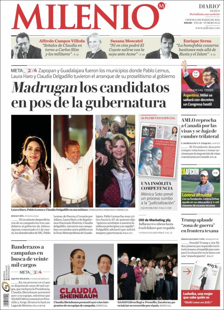 Portada de Milenio - Jalisco (México)