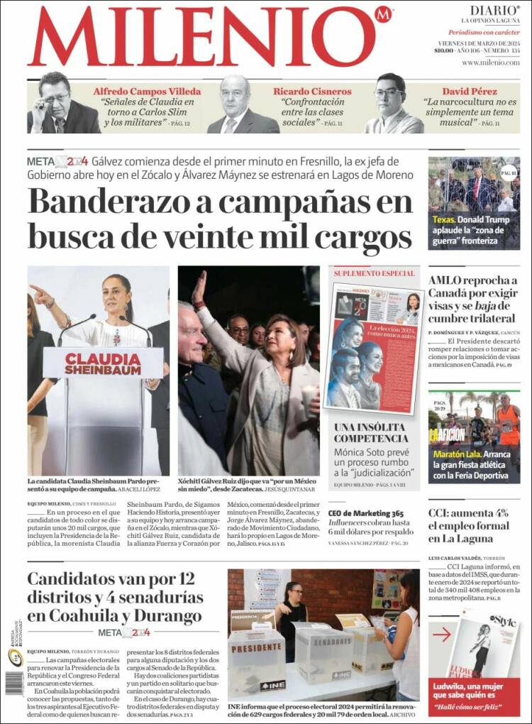 Portada de Milenio - Laguna (México)