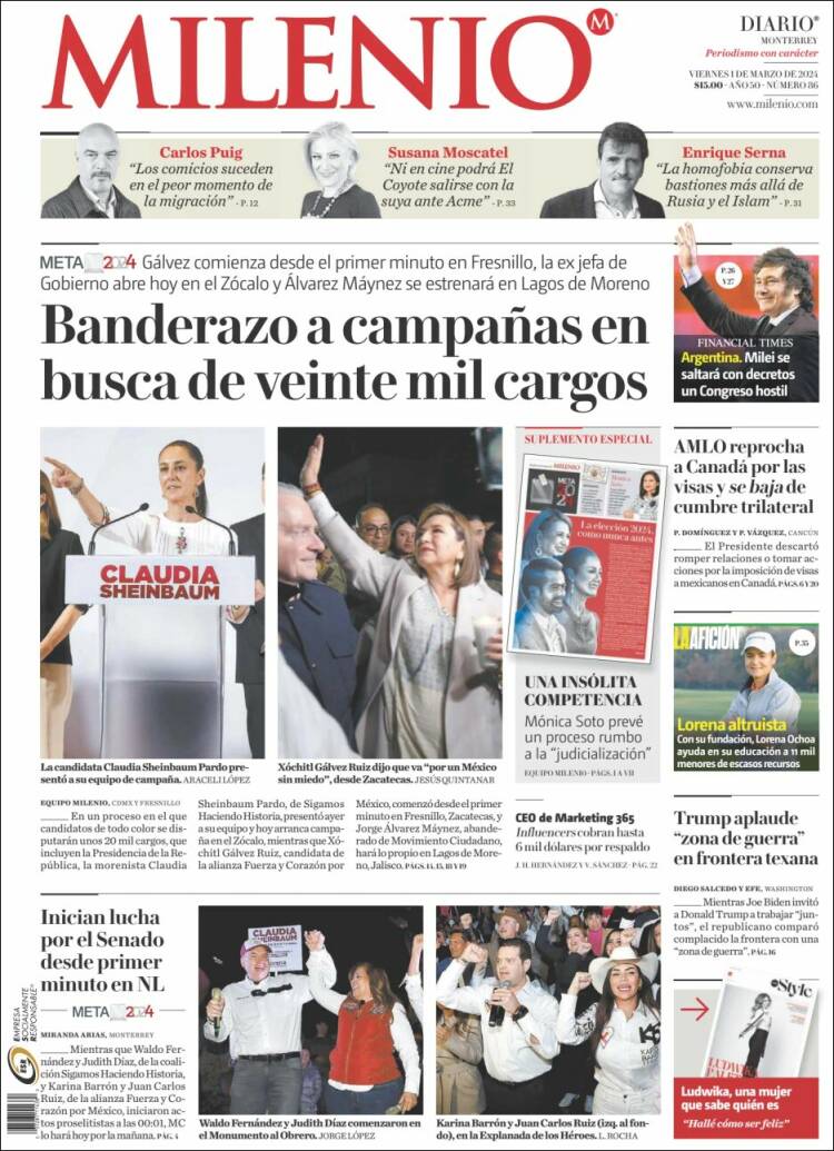 Portada de Milenio de Monterrey (México)