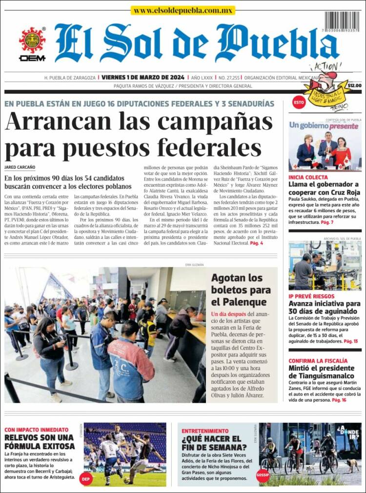 Portada de El Sol de Puebla (México)