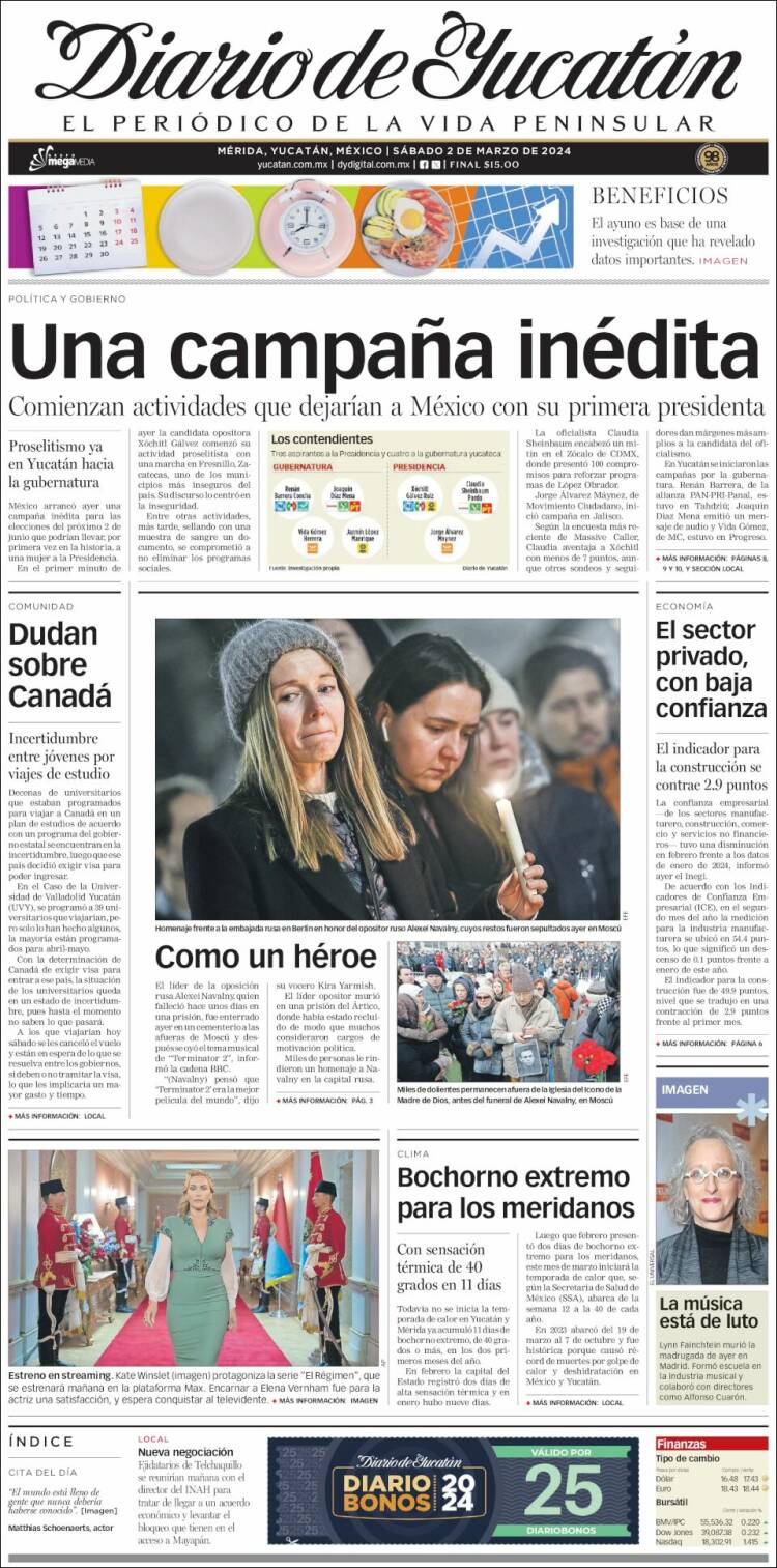 Portada de Diario de Yucatán (México)