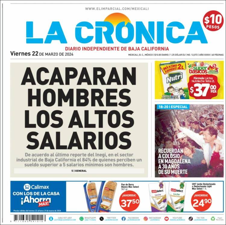 Portada de La Crónica de Baja California (México)