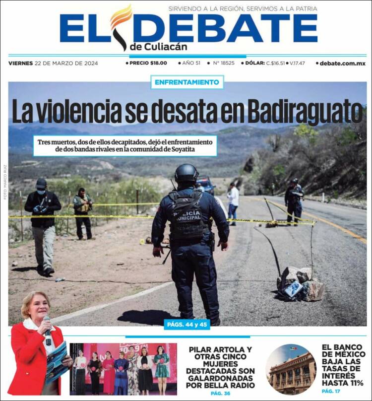 Portada de El Debate de Culiacán (México)
