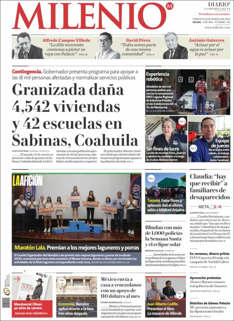 Portada de Milenio - Laguna (México)
