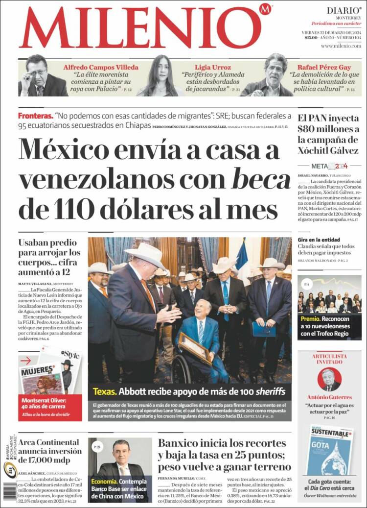 Portada de Milenio de Monterrey (México)