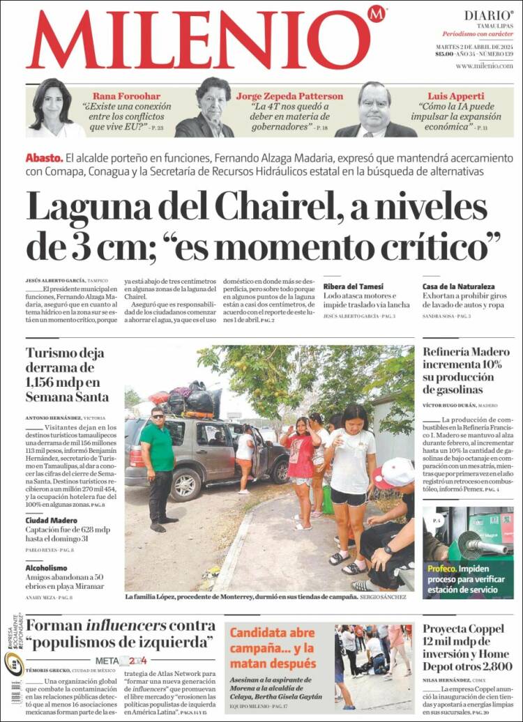 Portada de Milenio - Tamaulipas (México)