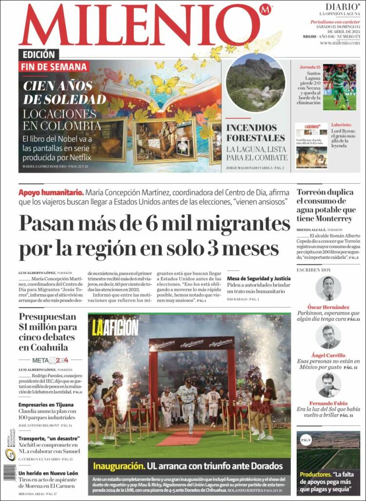 Portada de Milenio - Laguna (México)