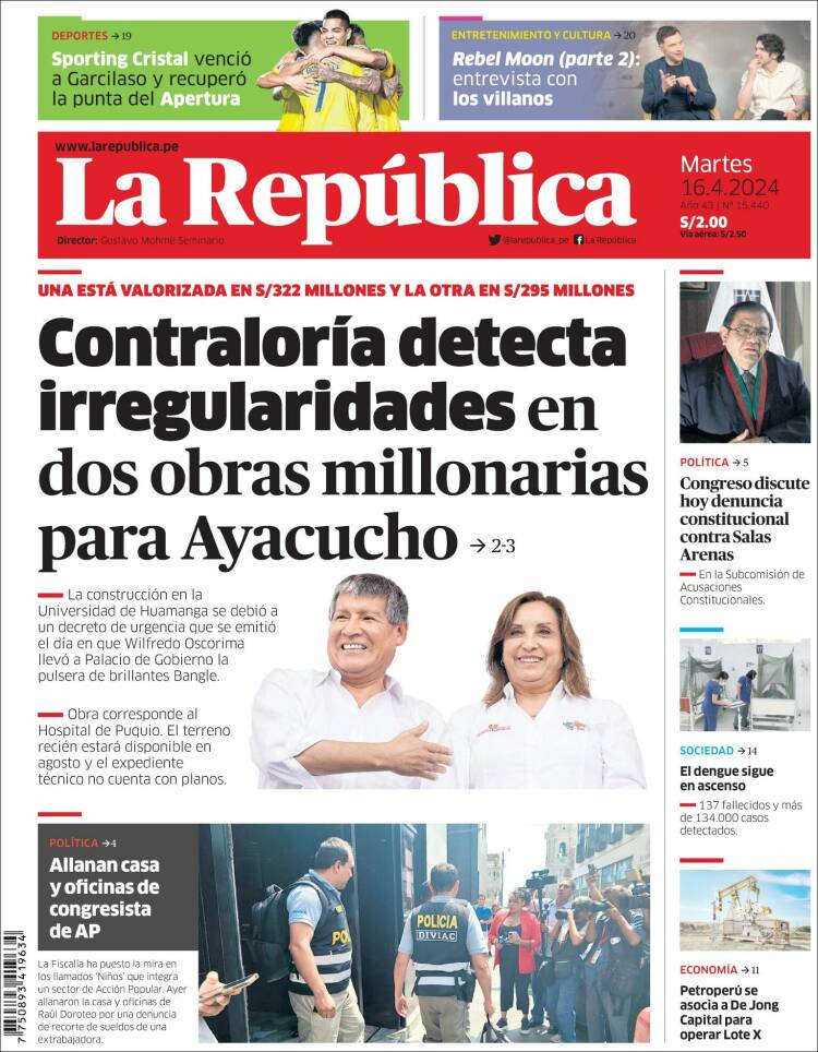 Portada de La Republica (Perú)