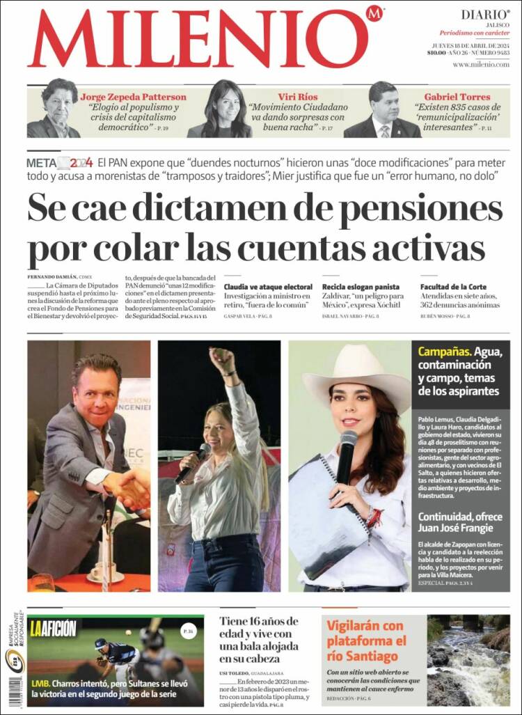 Portada de Milenio - Jalisco (México)
