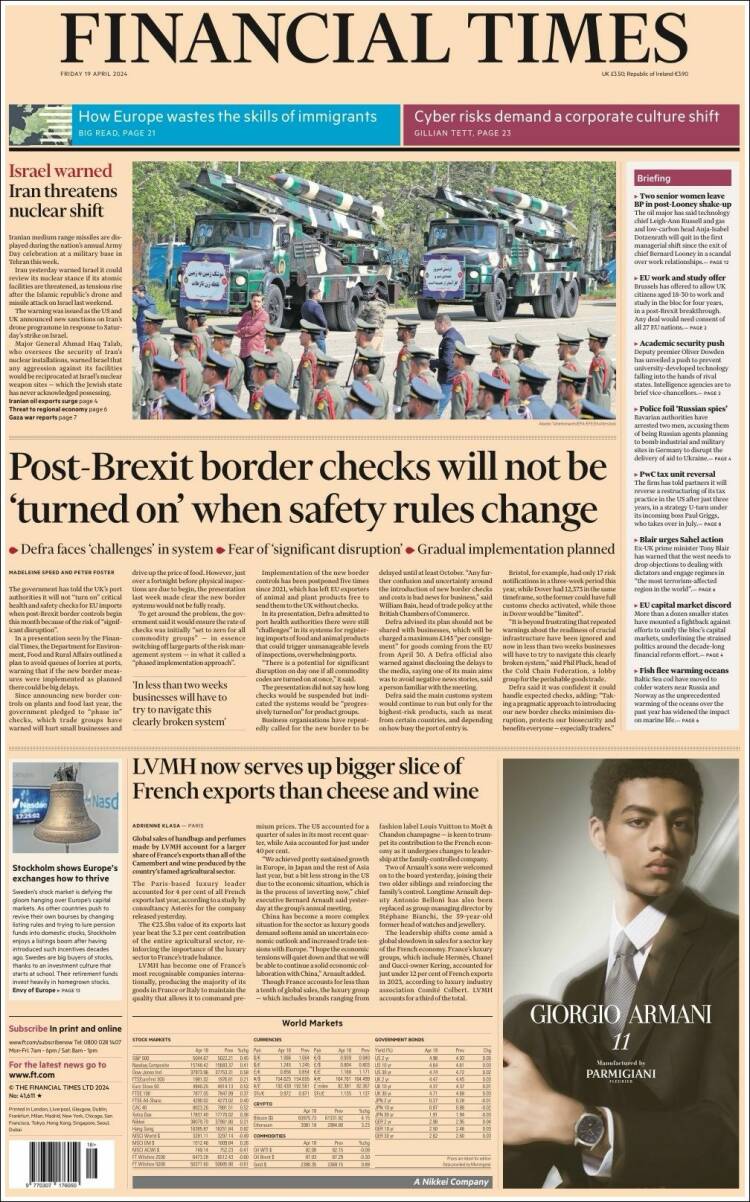 Portada de Financial Times (Royaume-Uni)
