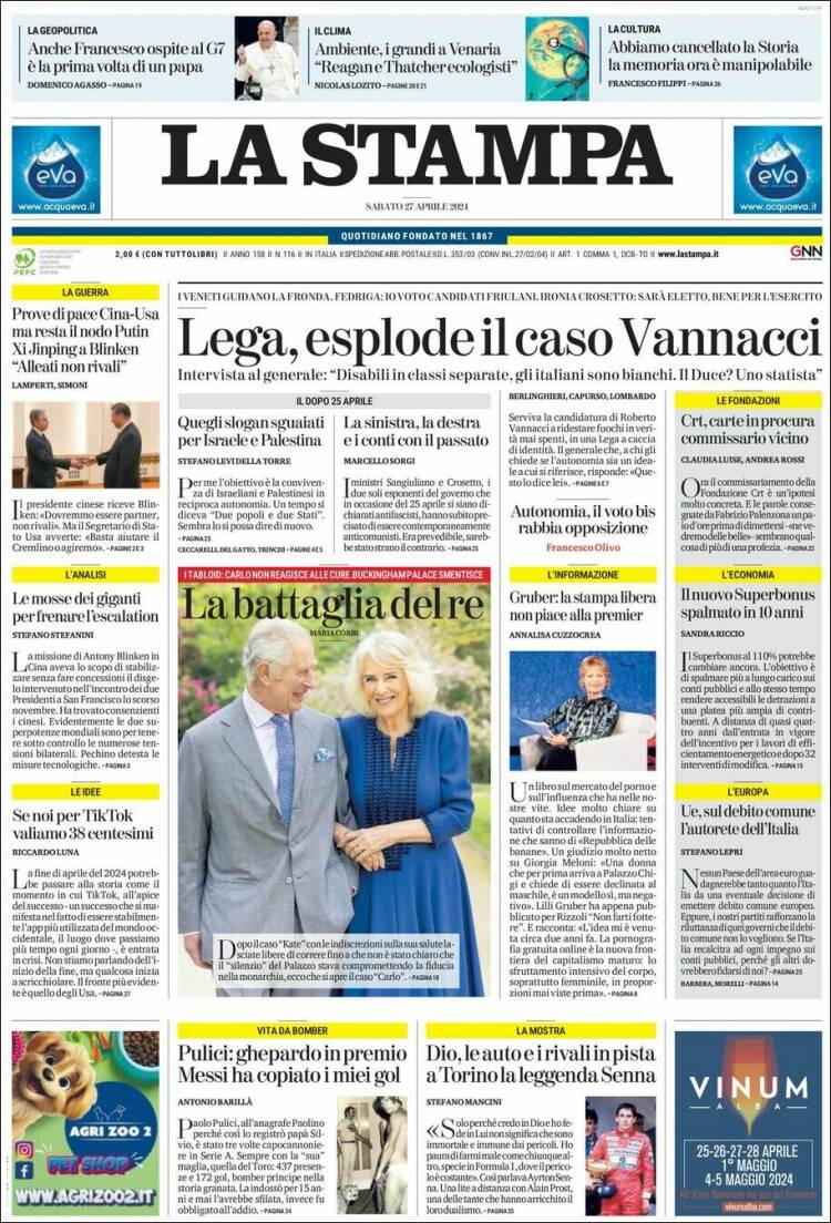 Newspaper La Stampa Italy Newspapers In Italy Today S Press Covers