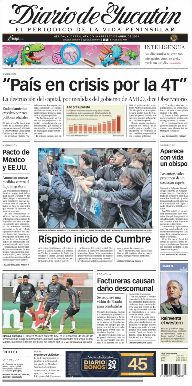 Portada de Diario de Yucatán (México)